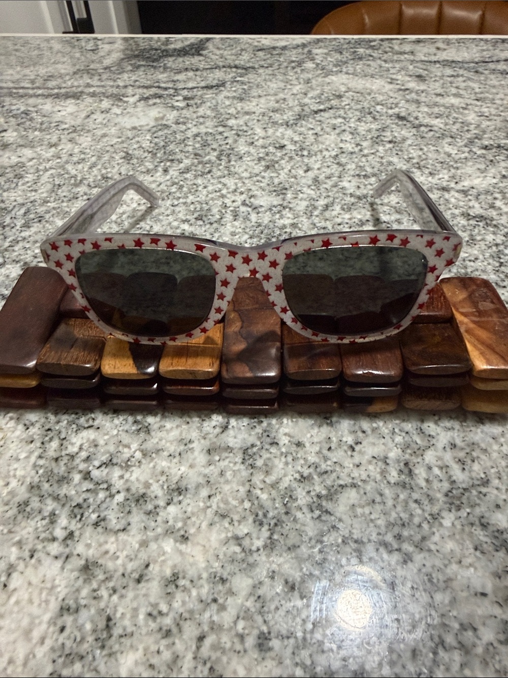 Saint Laurent White Sunglasses with Red Star Print